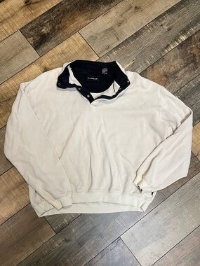 Cream High-Neck Sweater with Microsoft embroidery